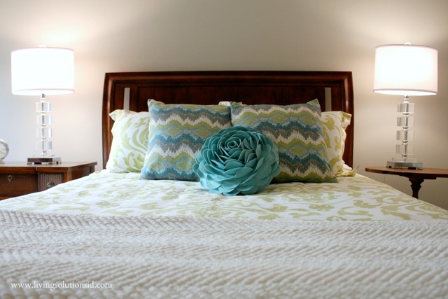 aqua green gray white bedding